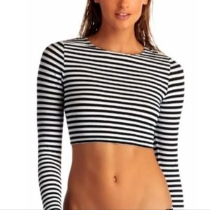 Vitamin A Striped Cropped Long Sleeve Rash Guard Top